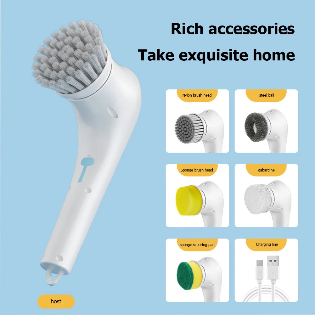 Handheld Cleaning Brush with 5 Brush Heads Rechargeable Shower Scrubber Multifunctional Clean Brush for Wall Dish Tile Tub Floor