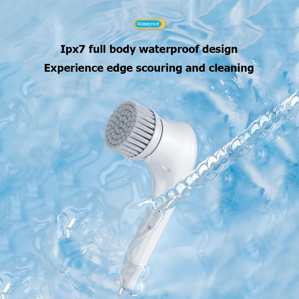 Handheld Cleaning Brush with 5 Brush Heads Rechargeable Shower Scrubber Multifunctional Clean Brush for Wall Dish Tile Tub Floor