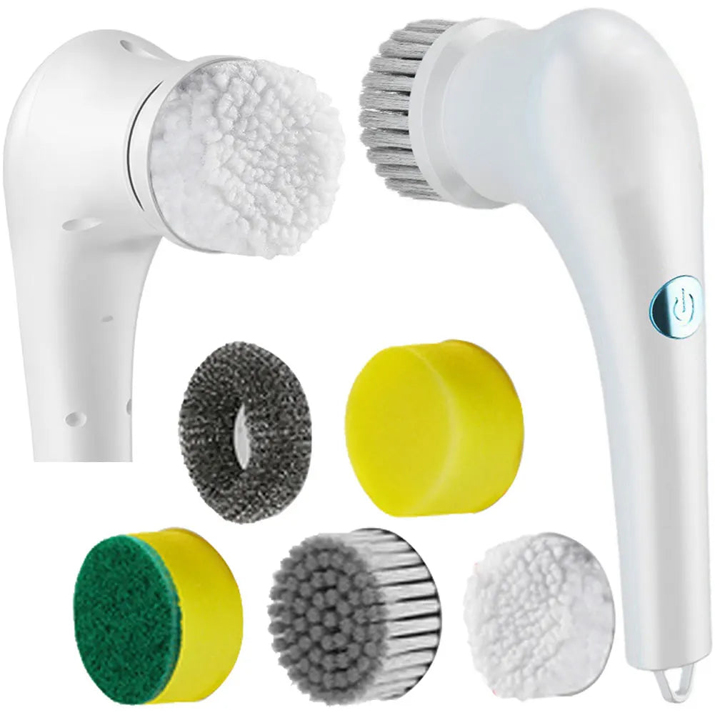 Handheld Cleaning Brush with 5 Brush Heads Rechargeable Shower Scrubber Multifunctional Clean Brush for Wall Dish Tile Tub Floor