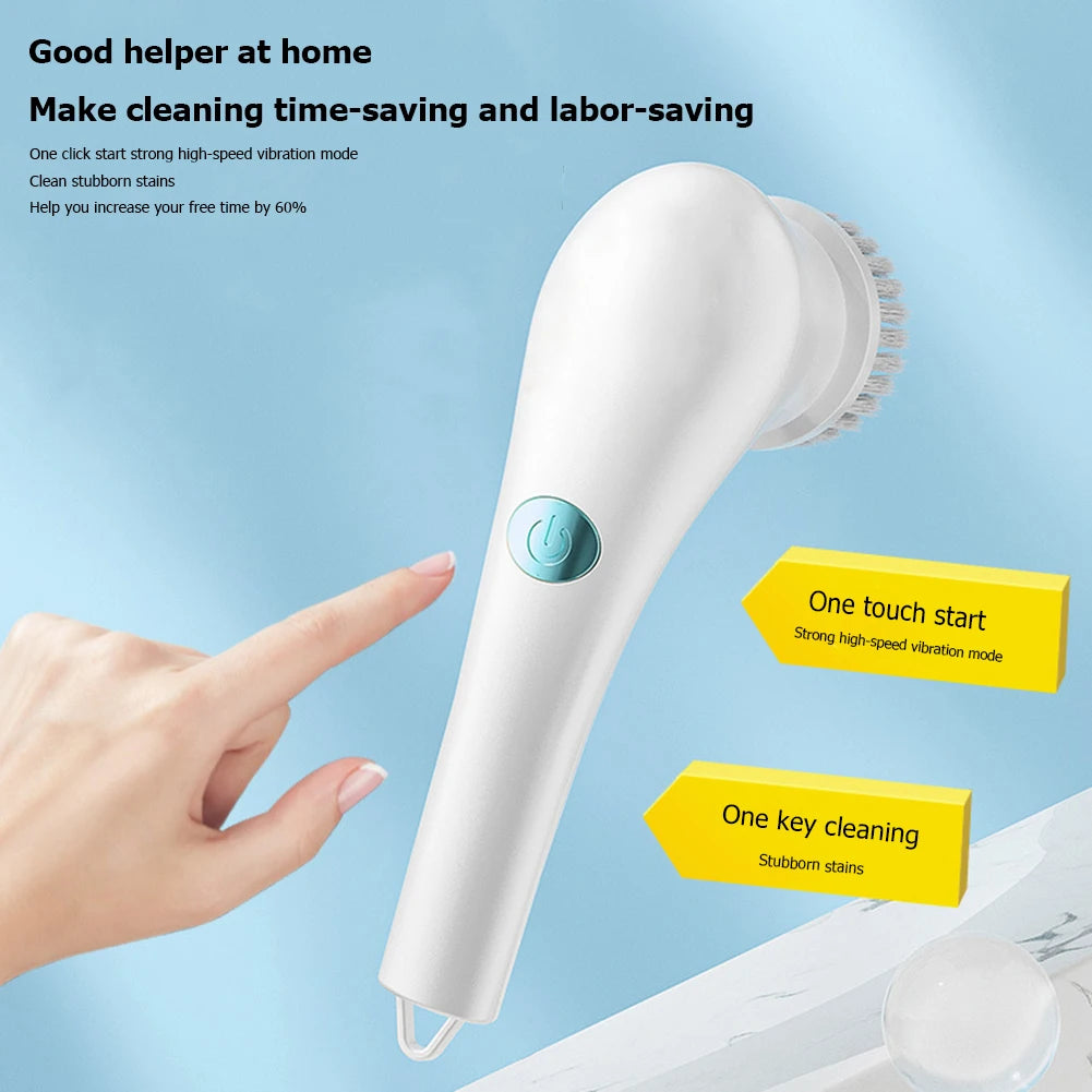 Handheld Cleaning Brush with 5 Brush Heads Rechargeable Shower Scrubber Multifunctional Clean Brush for Wall Dish Tile Tub Floor